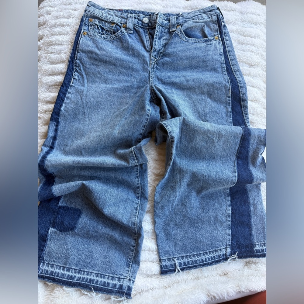 True Religion Wide Leg Patchwork Denim Jeans Sz 31  ‘Jessie’ Super Baggy
